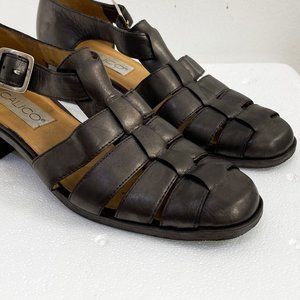 CALICO DARK BROWN Leather Threaded SANDALS - Size 8
